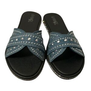 Rouge Women's Blue Denim Studded Slide Sandals Size 8.5 Casual